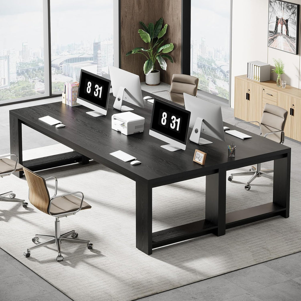 Tribesigns Two Person Desk, 86.6 Inch Extra Long Desk, Double Computer Writing Table, Wood Office Desks Workstation for Home Office, Black