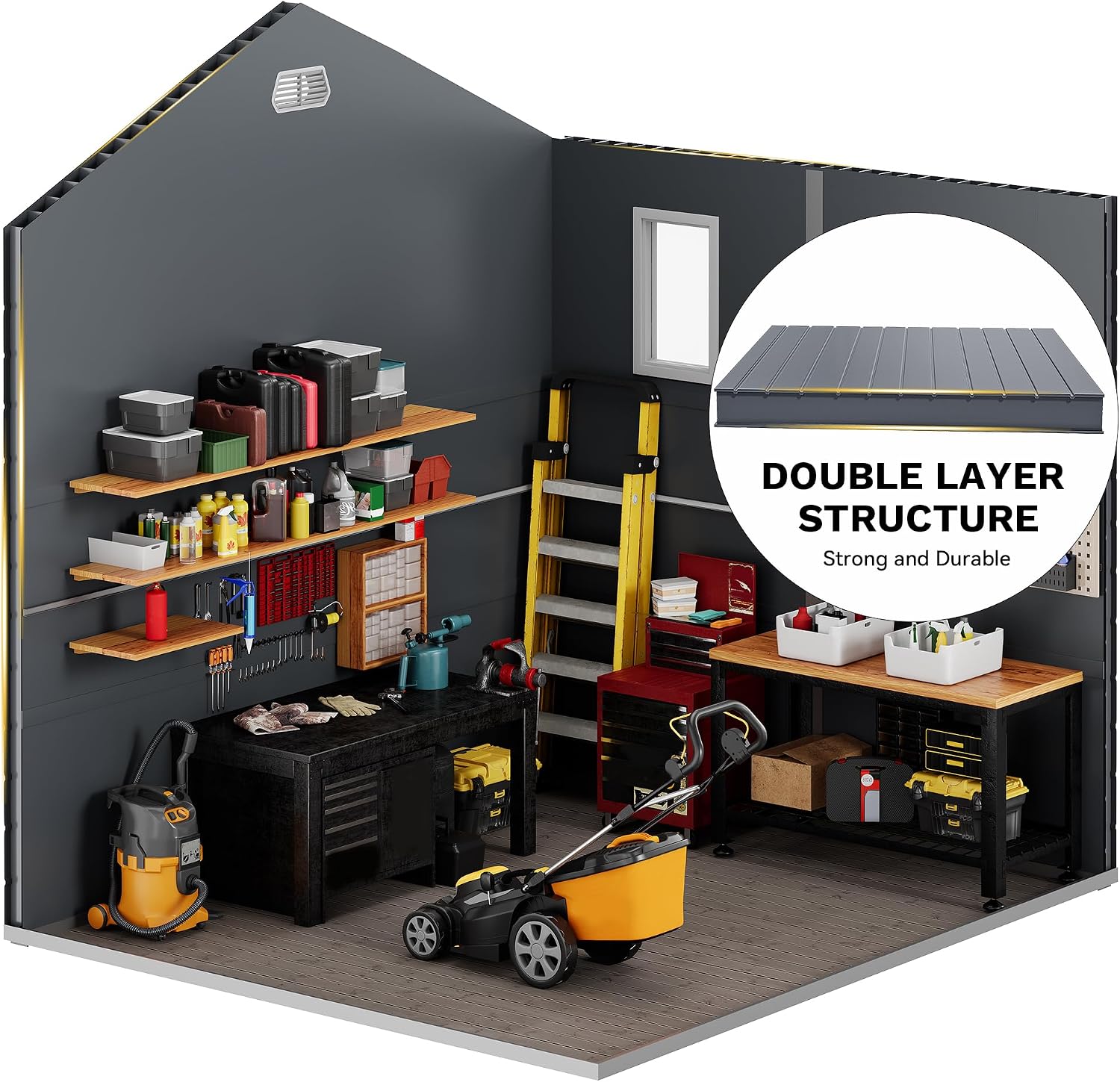 DWVO 8x6.2FT Outdoor Storage Shed w/o Floor, All-Weather Plastic Shed with Lockable Doors, Window & Vents, Plastic Tool Shed for Backyard, Patio, Poolside, Lawn, Gray