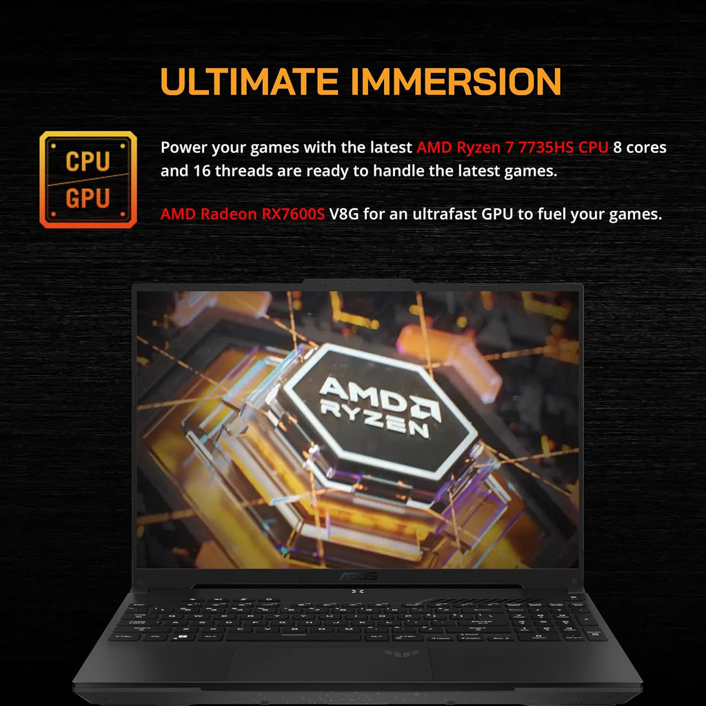 asus TUF A16 16'' FHD 165Hz Gaming Laptop, AMD Ryzen 7-7735HS, Radeon RX7600S V8G Graphics, 16GB DDR5 RAM, 512GB PCIe SSD, RGB Backlit Keyboard, Wi-Fi 6, HD Camera, Black, Win 11 Pro, 32GB USB Card