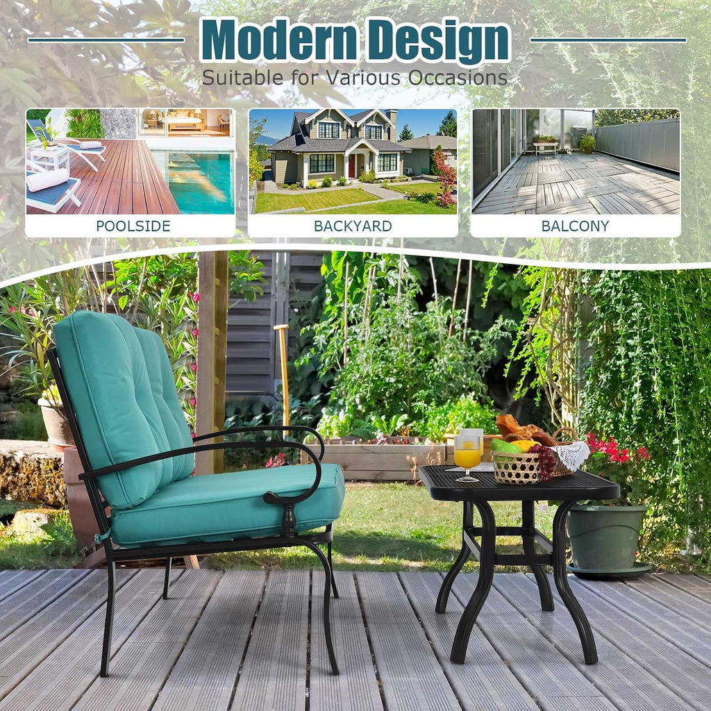 Tangkula Patio Loveseat with Table Set, 2 Seat Cushioned Sofa with Coffee Table, Patio Conversation Sofa Set with Rustproof Frame, 2 Pieces Outdoor Furniture Set for Garden, Poolside (Turquoise)