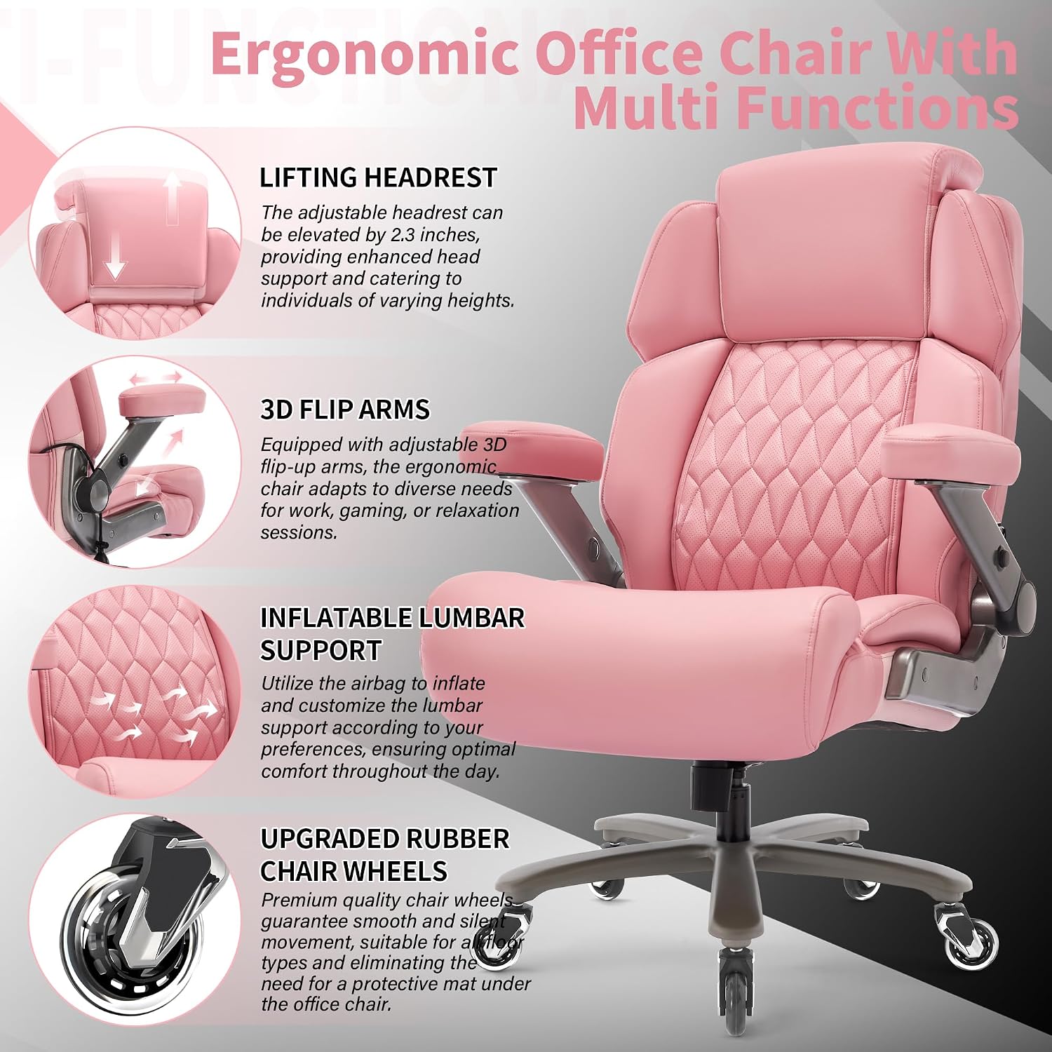 Big and Tall Office Chair 700lbs - Adjustable Headrest&Lumbar Support, 3D Flip Arms, Large Wheels &Heavy Duty Metal Base, Ergonomic High Back Computer Chair Desk Chair, Thick Padded Extra Wide Seat