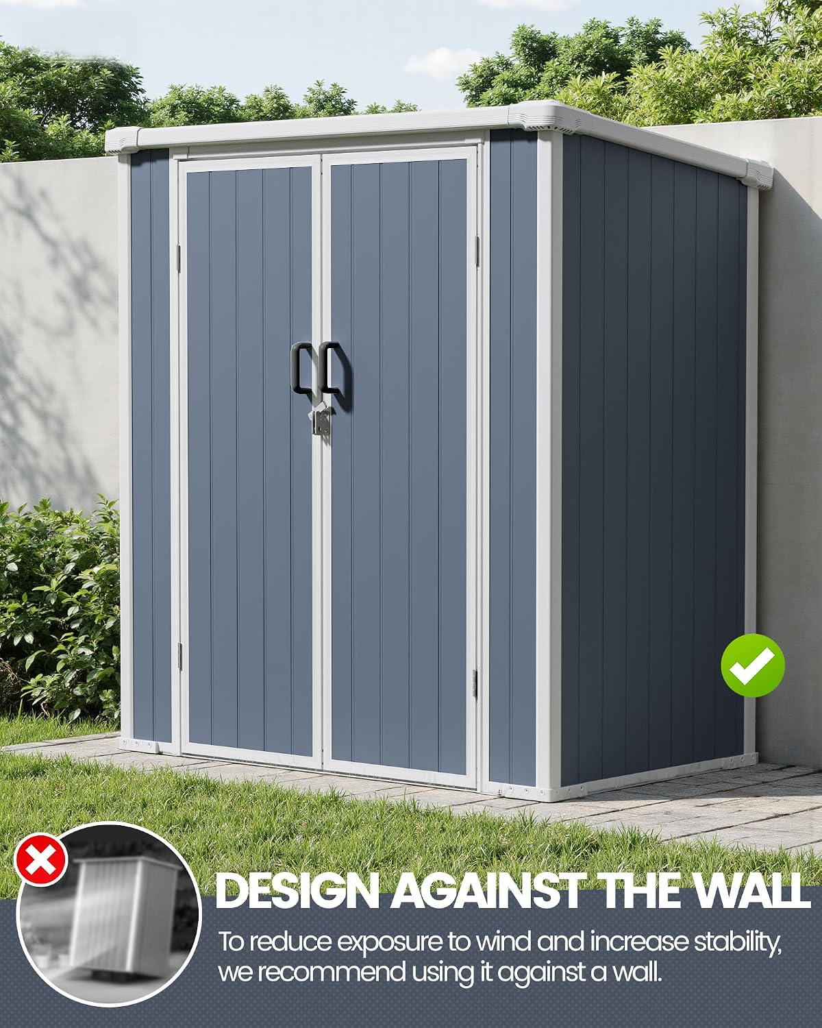 5x3 ft Outdoor Storage Shed with Floor, All-Weather Resin Tool Shed with 2 Shelves, Heavy-Duty Garden Shed for Yard, Bicycle, and Lawn Equipment, Easy Assembly, Dark Gray