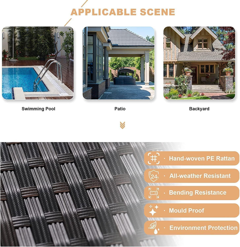Kullavik 8 Pieces Outdoor Patio Furniture Set,Sectional Sofa Set with 43' 55000 BTU Gas Propane Fire Pit Table,Brown PE Rattan Wicker Patio Conversation Set,Sand