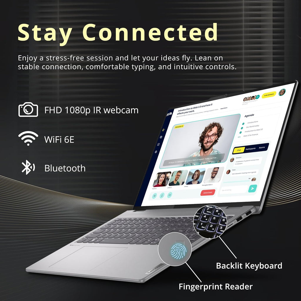 Lenovo Yoga 7 16' WUXGA 2-in-1 Touchscreen Laptop, AMD Ryzen 7 8840HS, 16GB LPDDR5X, 1.28TB Storage (1TB SSD+288GB Docking Station Set), Backlit Keyboard, Fingerprint Reader, Win 11 Pro, Artic Grey