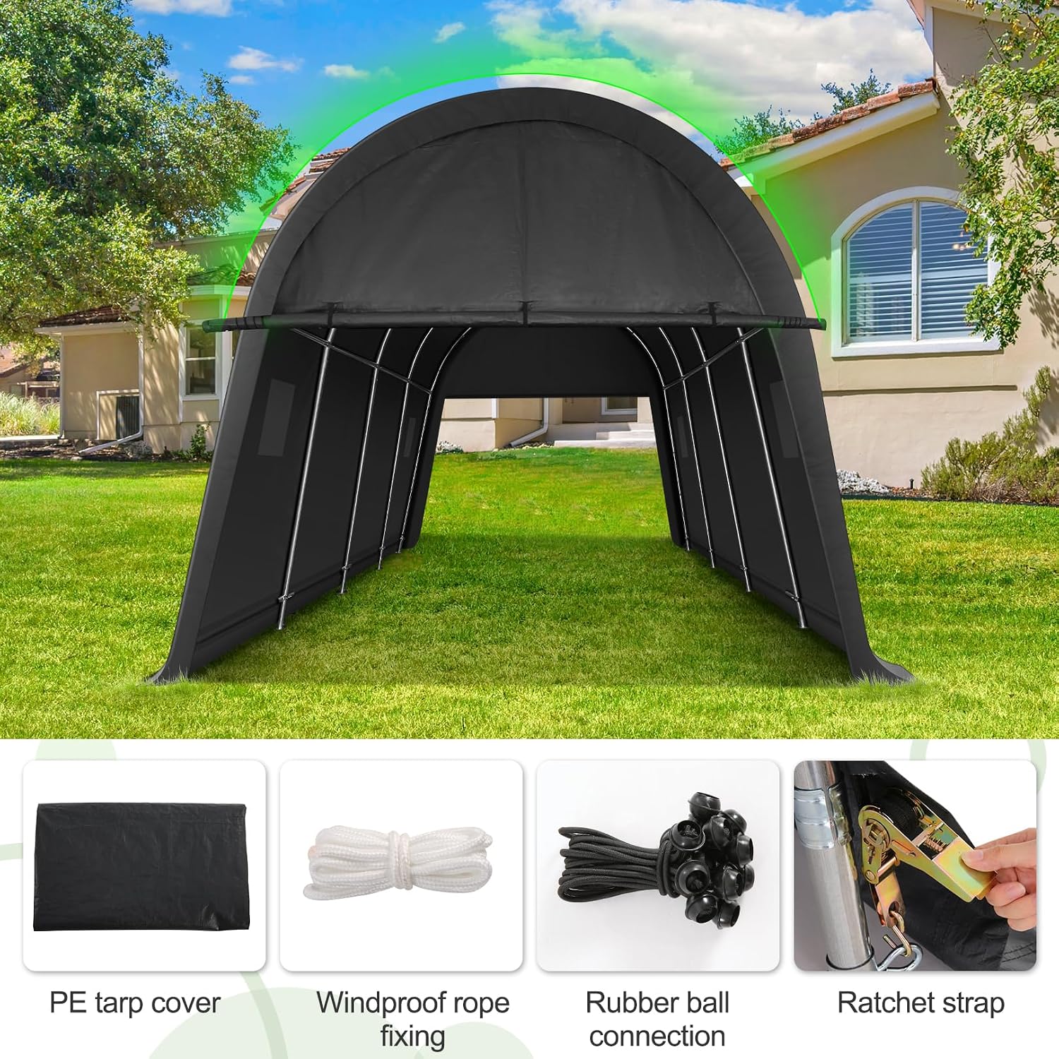 COBIZI Carport Canopy 12x20 Heavy Duty Portable Garage with Removable Doors & Vents, Galvanized Frame(Outperforms Metal) Car Port Canopy Tent with All-Season Tarp for Outdoor Storage Shed Car