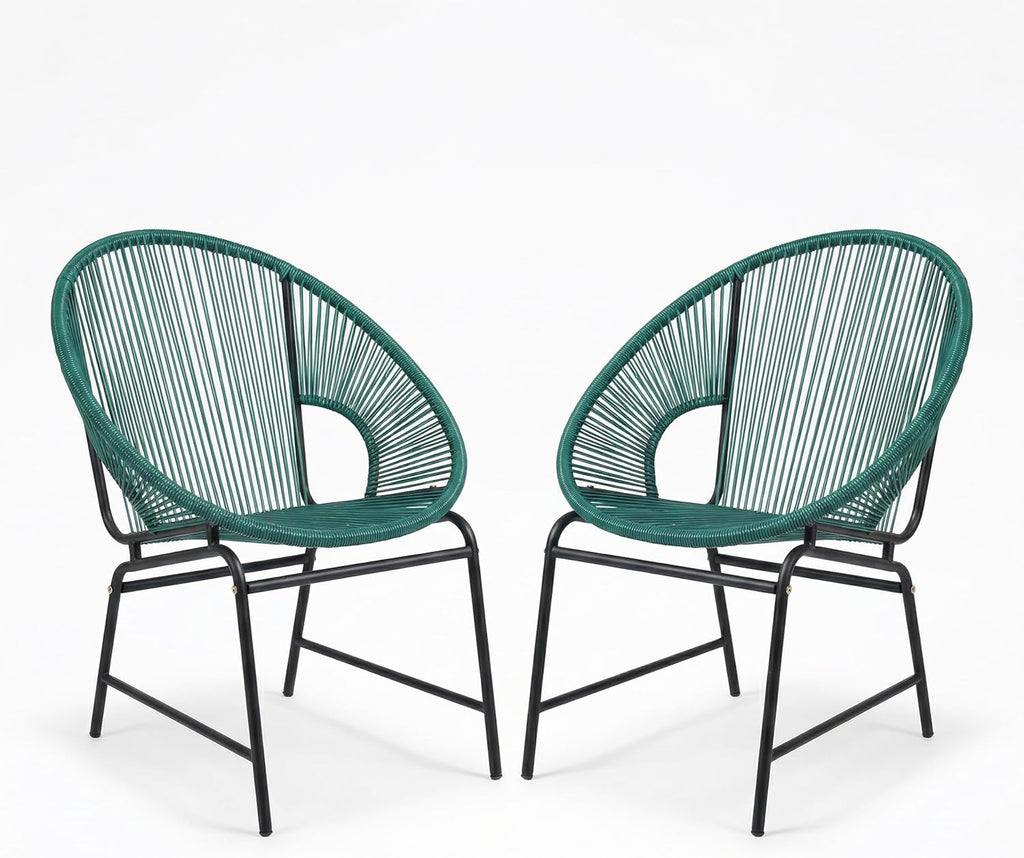 Christopher Knight Home Outdoor Wicker Chairs Set of 2, Patio Papasan Chair with Metal Frame, Faux Rattan Lounge Chair Outdoor, Teal
