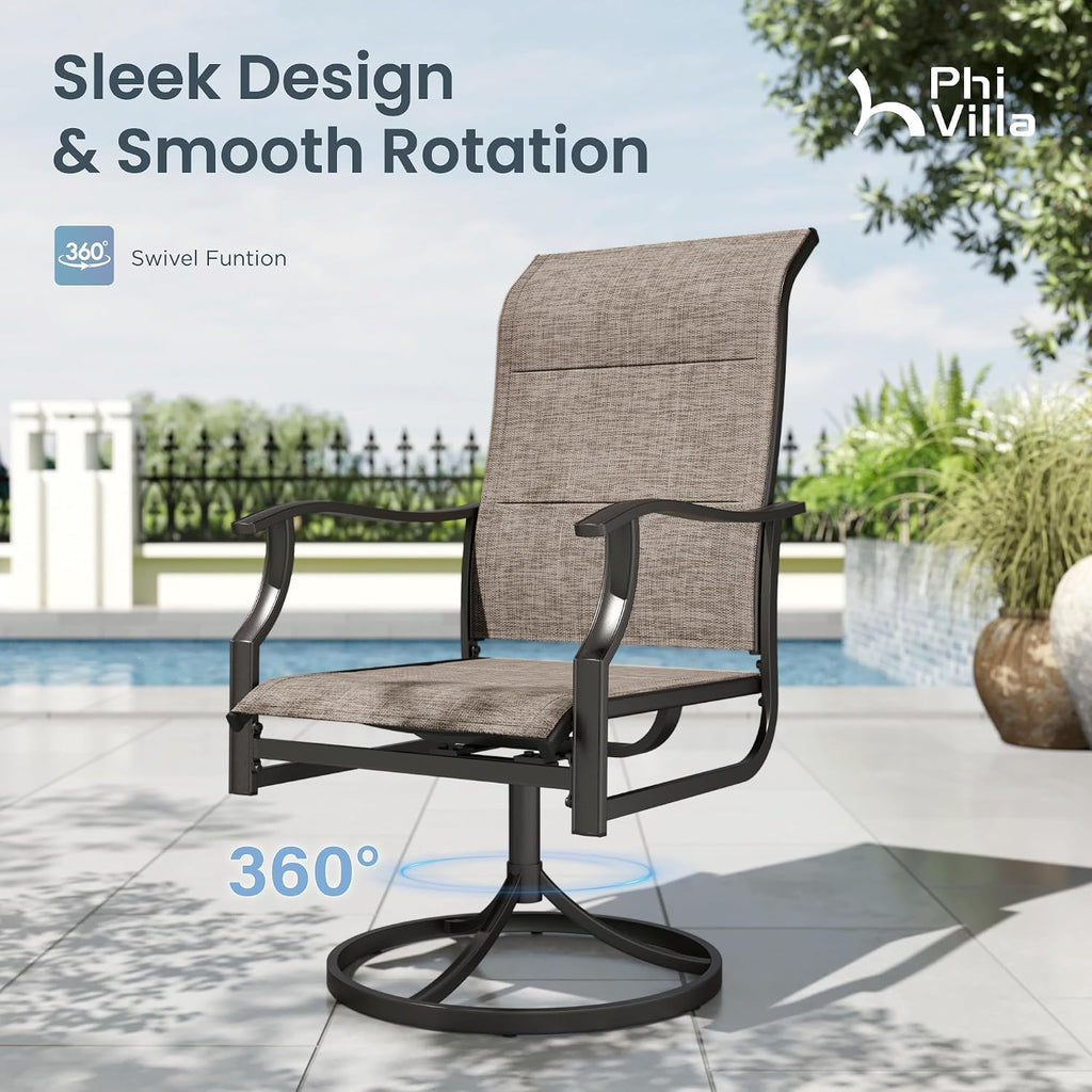 PHI VILLA Swivel Patio Chair Set of 2, 42' High Back Outdoor Chairs with Padded Fabric & E-Coating Frame, All Weather-Resistant for Deck Lawn Garden