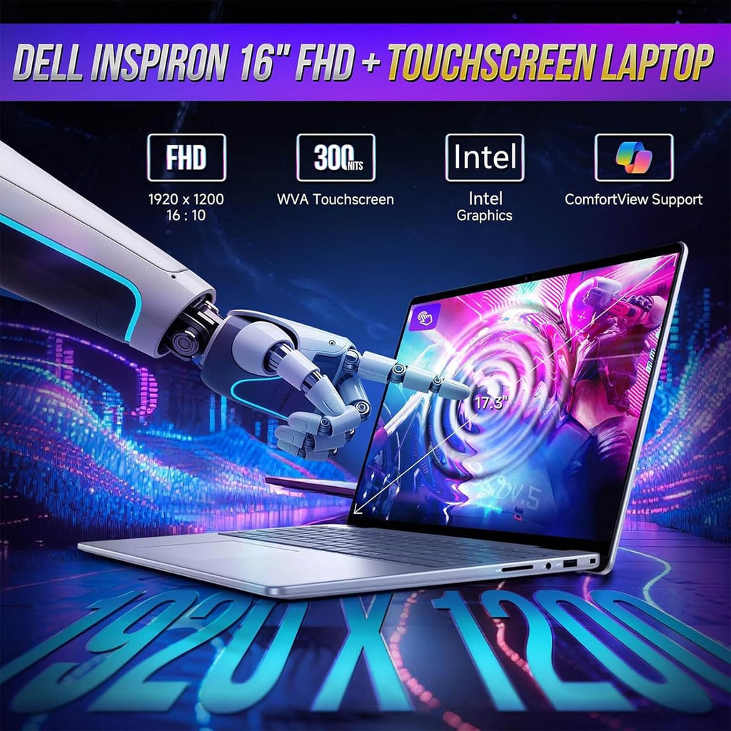 Dell 16 Laptop Touchscreen, AI PC AMD Ryzen 7 Beat i7-1355U| 16' FHD+ Touch| 32GB RAM| 1TB SSD| Win 11 Pro| Backlit KB Copilot Key| 1080p Webcam| Office 365| Business College Student Portatil