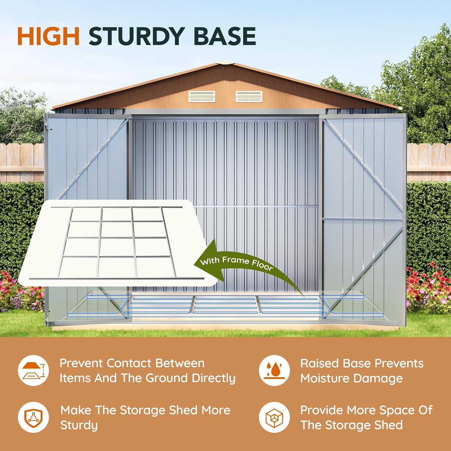 Verdeluxe 10x12x7.4FT Multi-Used Shed & Outdoor Storage Shed with Base, Lockable Doors, Windows and Vents, Extra Large Metal Shed for Garden,Backyard, Patio,Utility, Various Storage Shed(Matte Gray)