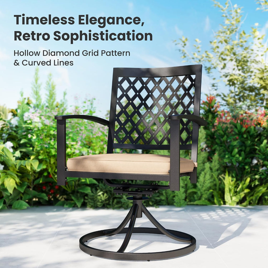 PHI VIALLA Patio Outdoor Swivel Dining Chairs Outdoor Furniture Chairs Set of 4 with Cushion Suports 300lbs for Lawn Garden Backyard Weather Resistant-Black Frame