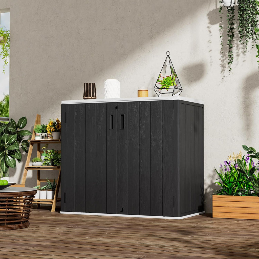 Mrosaa Large Outdoor Storage Box,Resin Sheds&Outdoor Storage Waterproof/Lockable,Outdoor Storage Cabinets for Balcony,Garage,Backyard (37Cu.ft-Black White)
