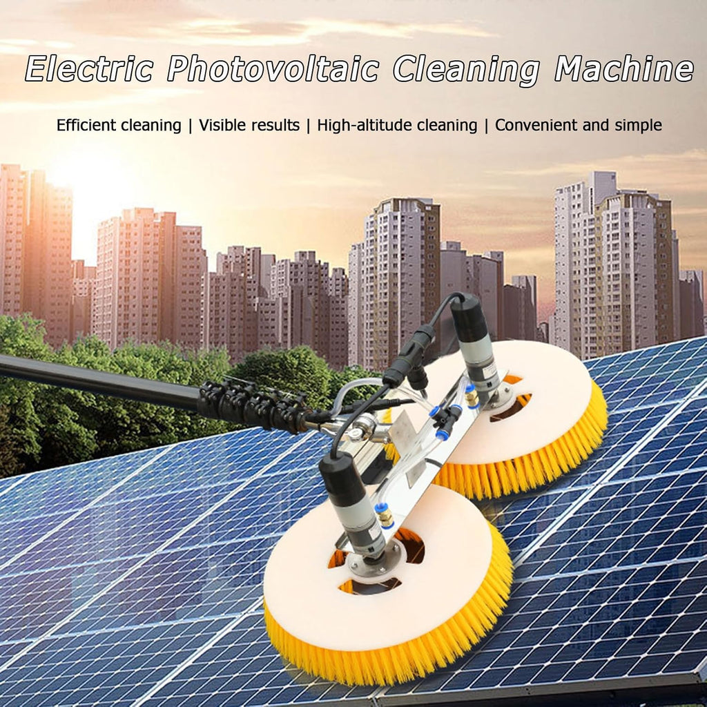 Solar Cleaning Brush, Electric Solar Photovoltaic Panel Cleaning, 70cm Rotating Double Brush Head, Water Powered Pole Kit, Solar Panel Cleaning Telescopic Rod, Outdoor Washing Device Tool,2M