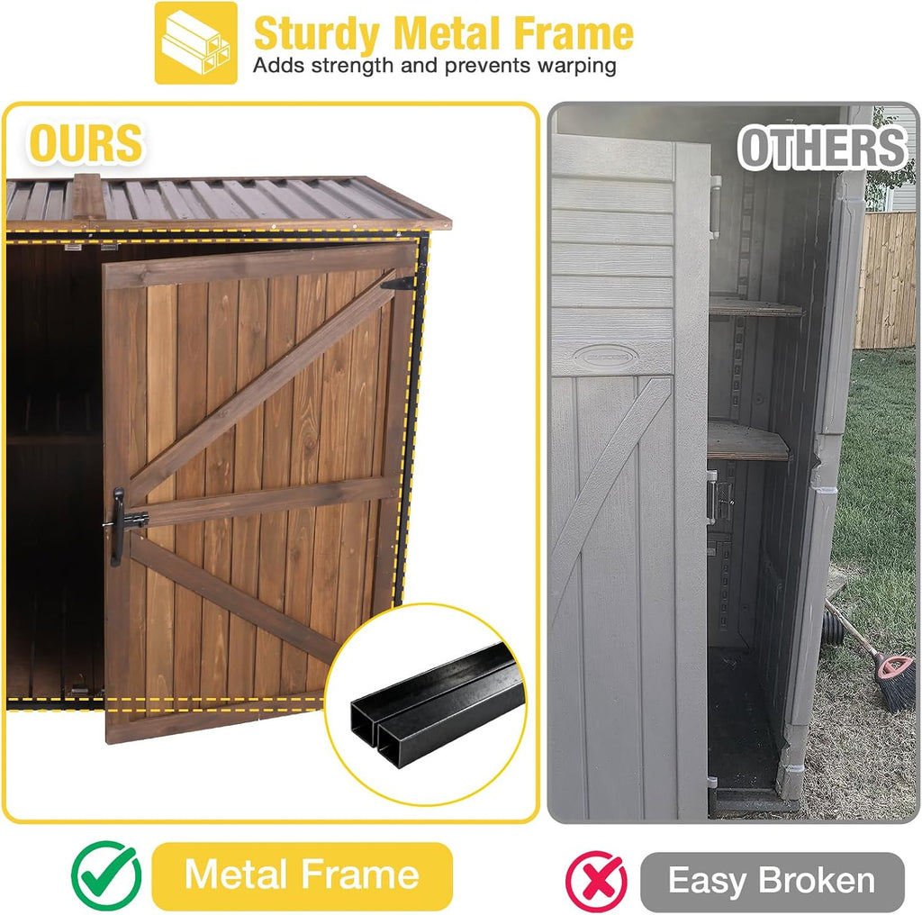 Aivituvin Outdoor Storage Cabinet Trash Can Storage Shed Upgraded with Metal Frame for Garbage Can, Gardening Tools and Accessories 50' L x 27.6' D x 41' H