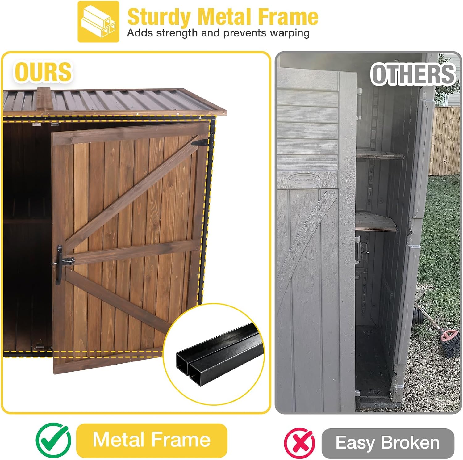 Aivituvin Outdoor Storage Cabinet Trash Can Storage Shed Upgraded with Metal Frame for Garbage Can, Gardening Tools and Accessories 50' L x 27.6' D x 41' H