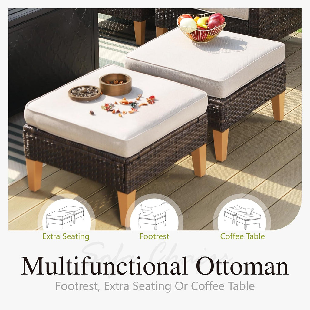 Sophia & William Outdoor Patio Furniture Set with Fire Pit Table Large & High Back 9PCS Wicker Patio Sectional Sofa Conversation Set with 56' Fire Table, Ottoman & 4' Thick Cushions,Beige