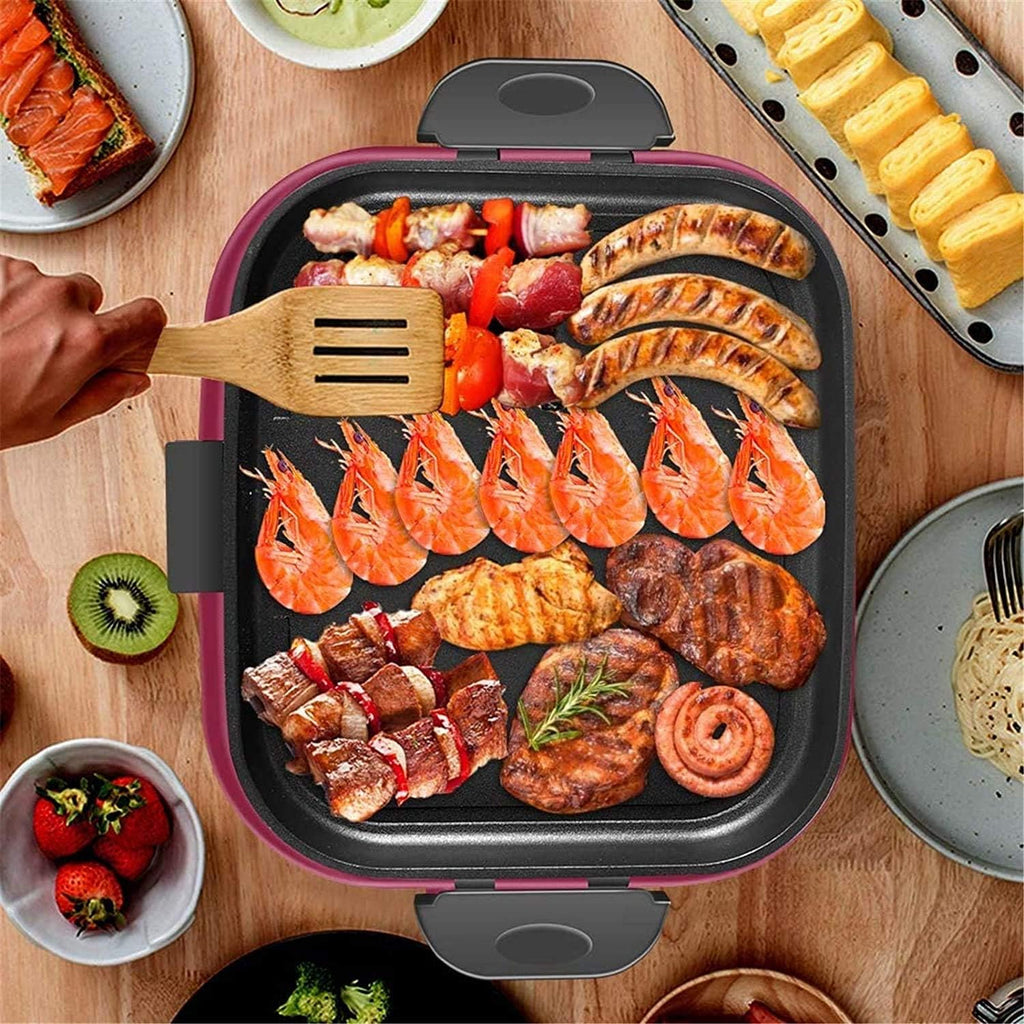 2-IN-1 Electric Grill & Hot Pot, Foldable Roasted Baking Pan Dish Pot,Separately Dual Temperature Control BBQ and Smokeless Shabu-pot,2000W