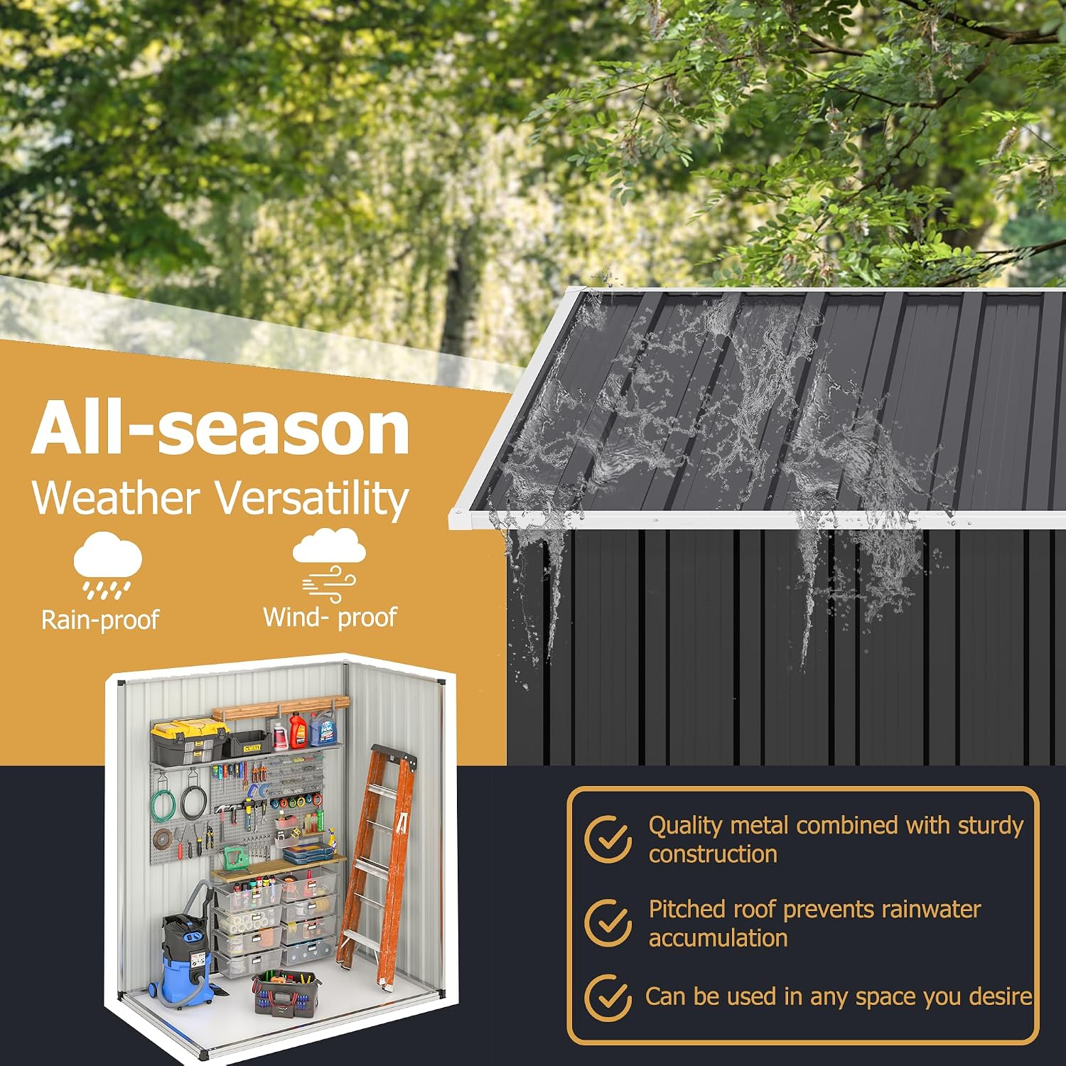Polar Aurora Outdoor Storage Shed 5 x 3 FT, Metal Garden Shed with Updated Frame Structure, Tool Sheds for Backyard Garden Patio Lawn, Black