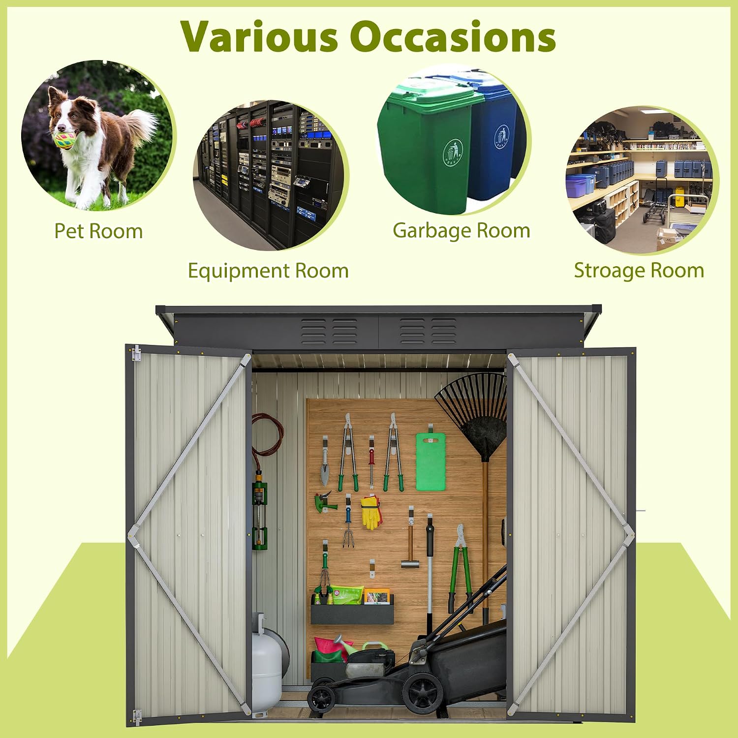 Outdoor Storage Shed, 6 X 4 FT Large Metal Utility Tool Sheds with Floor Frame, Steel Garden Shed for Backyard Garden Patio Lawn，Black