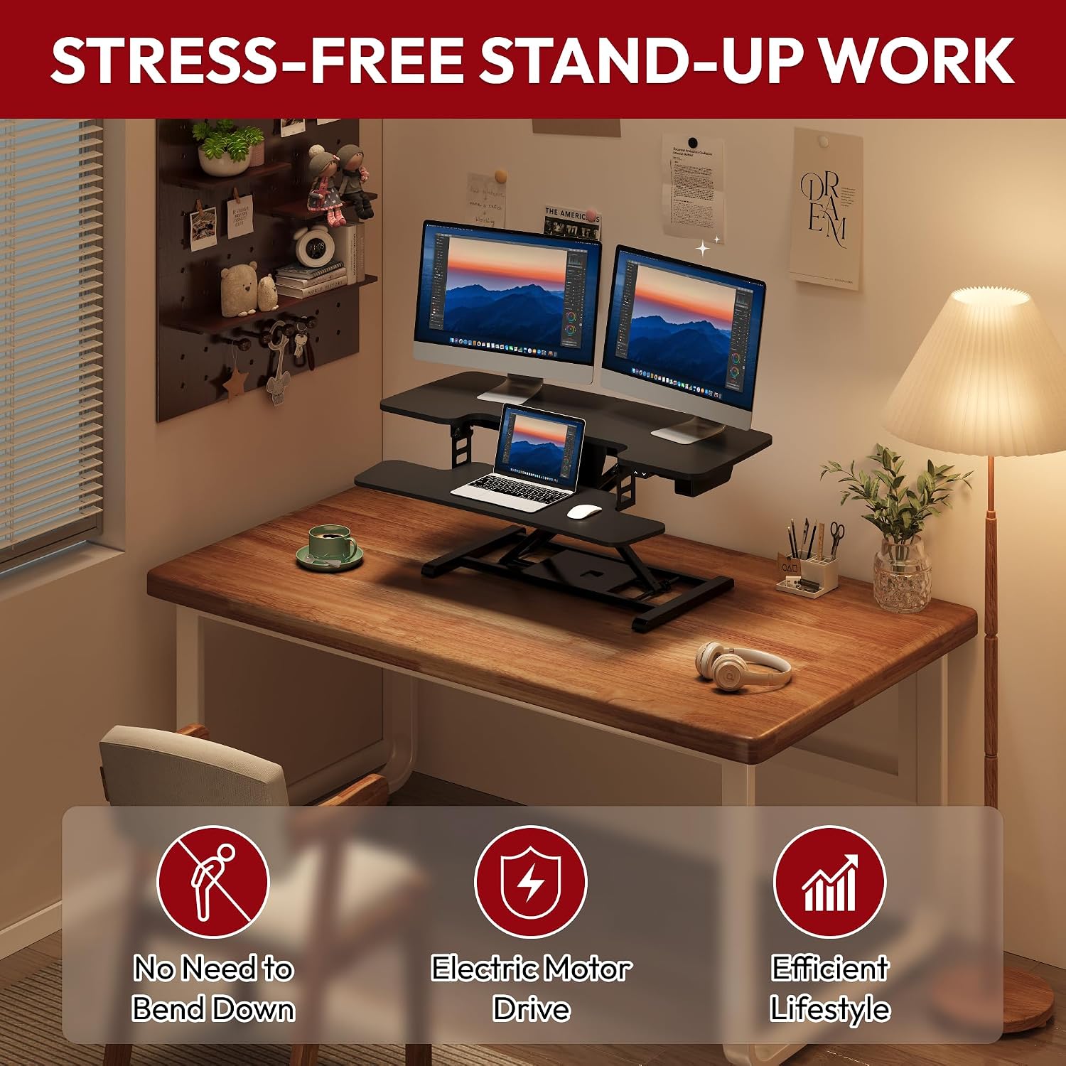 SANODESK 35' Electric Standing Desk Converter,Height Adjustable Riser for Office Home, Monitor and Laptop Workstation with Large Keyboard Tray, Black Color