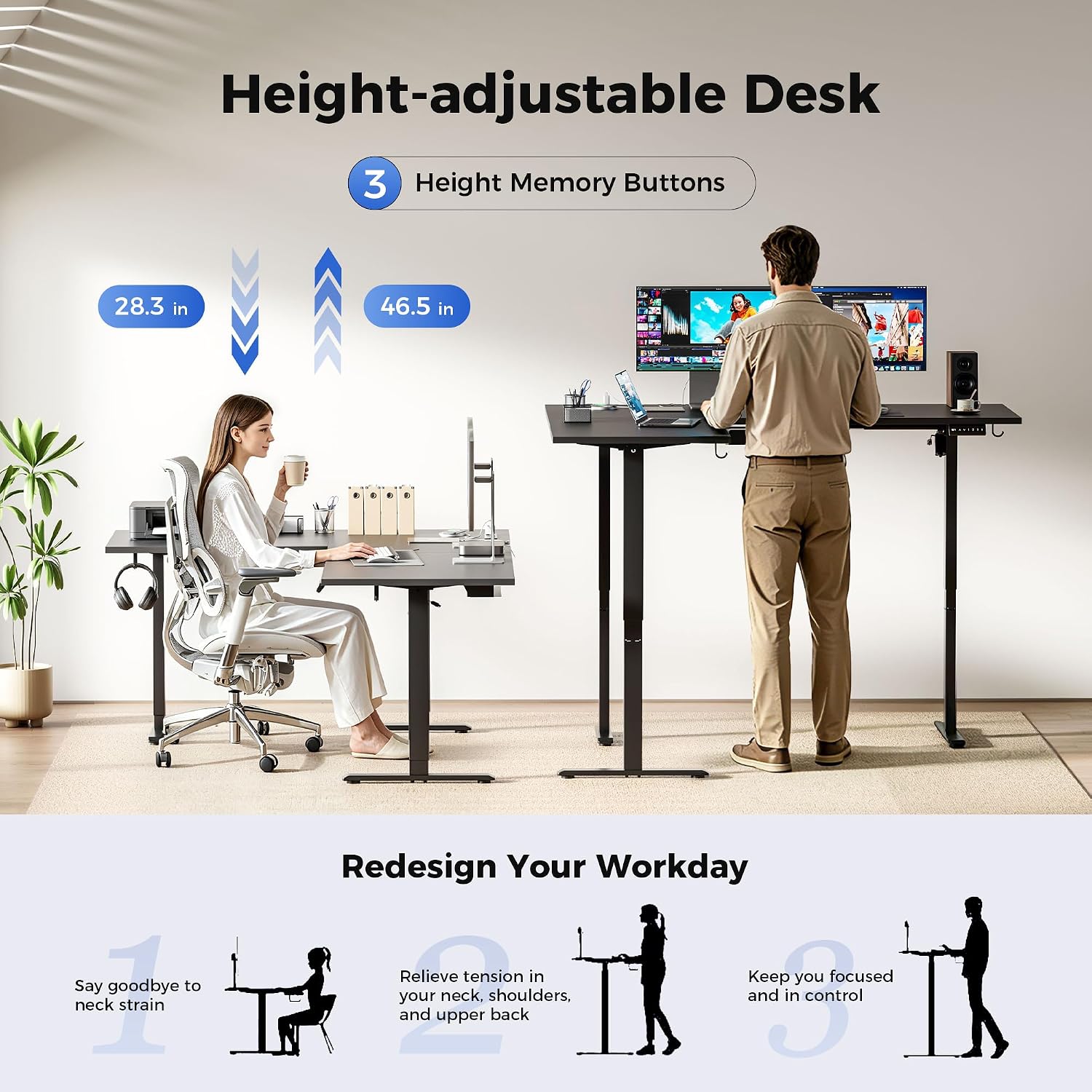 Agilestic Electric L Shaped Standing Desk 75 x 61 Inch with Power Outlet, Height Adjustable Corner Stand up Desk with Cable Management,Sit Stand Home Office Workstation with Splice Board, Black