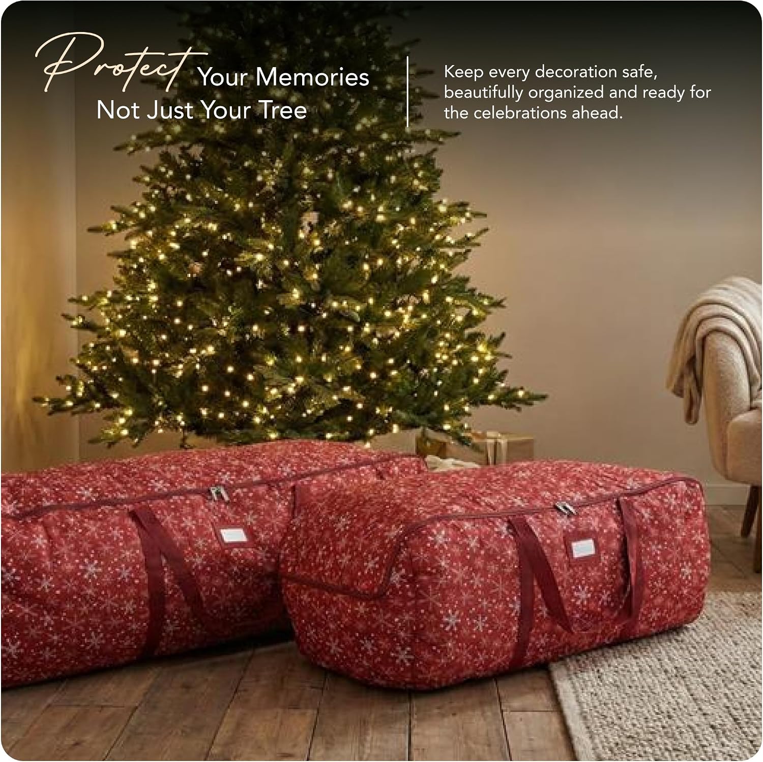 Covermates Keepsakes Garland Duffle Bag - Durable Polyester, Reinforced Handles, Fits up to 25 Foot Garland Depending on Thickness - Holiday Storage, Red Snowflake