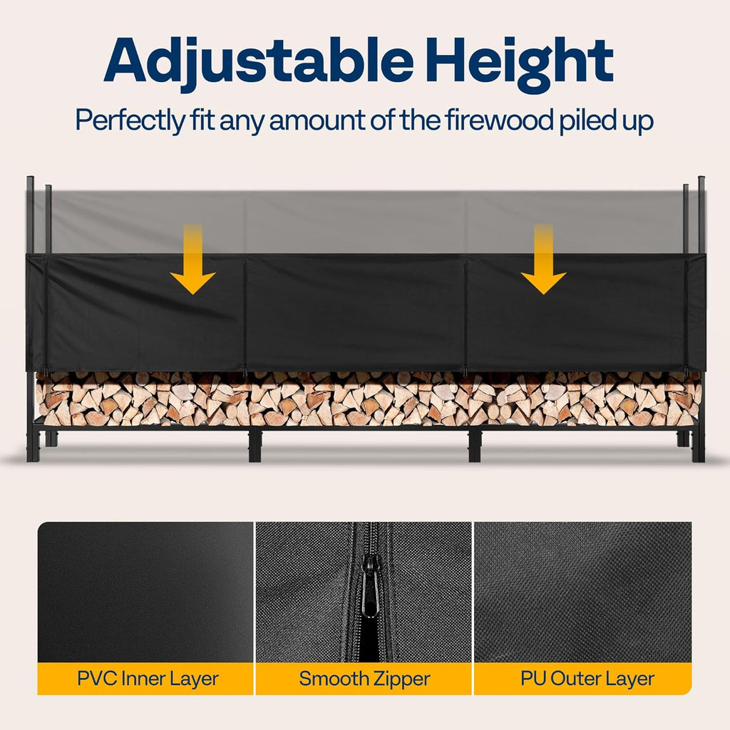 VIVOHOME Upgraded Heavy Duty 12 ft 3/4 Cord Firewood Rack Outdoor with Cover Combo Set, Thick Steel Log Holder Up to 4400 lb, Fire Wood Pile Storage Stand Organizer Black