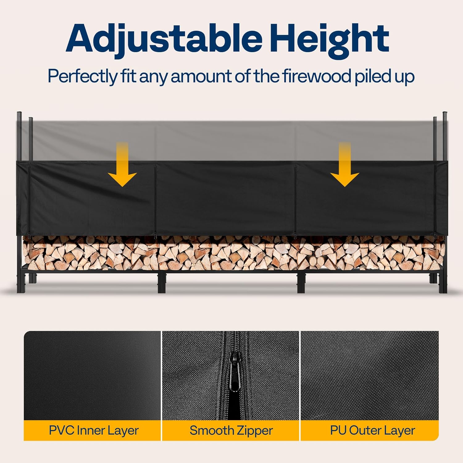 VIVOHOME Upgraded Heavy Duty 12 ft 3/4 Cord Firewood Rack Outdoor with Cover Combo Set, Thick Steel Log Holder Up to 4400 lb, Fire Wood Pile Storage Stand Organizer Black
