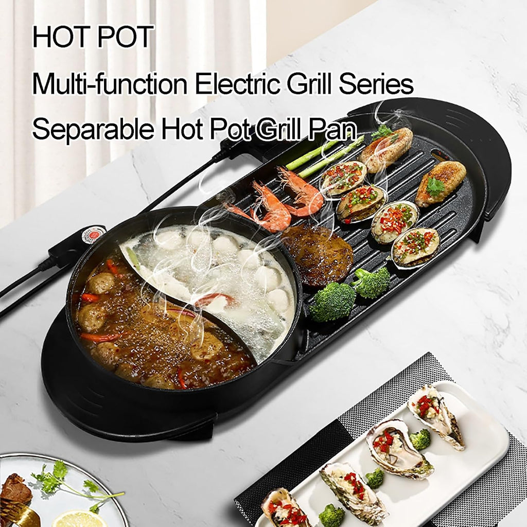 Electric Hot Pot with Grill Indoor Shabu-shabu Hotpot Electric Combo, Removable Hotpot W/Large Capacity Baking Tray, Smokeless Non-Stick, Separate Dual Temperature Control