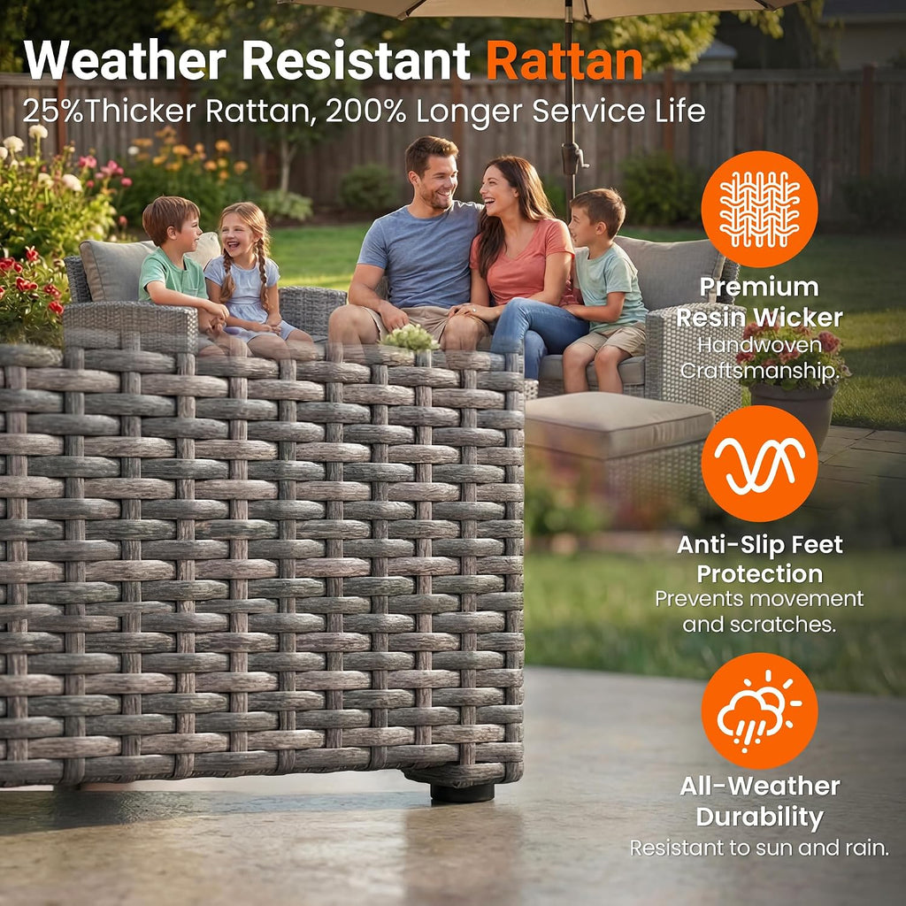 Wisteria Lane Patio Furniture Set, Wicker Outside Outdoor Furniture for All Weather, Patio Sofa with High Backrest Support and Wide Armrest for Backyard, Balcony, Deck, Porch, Navy Blue