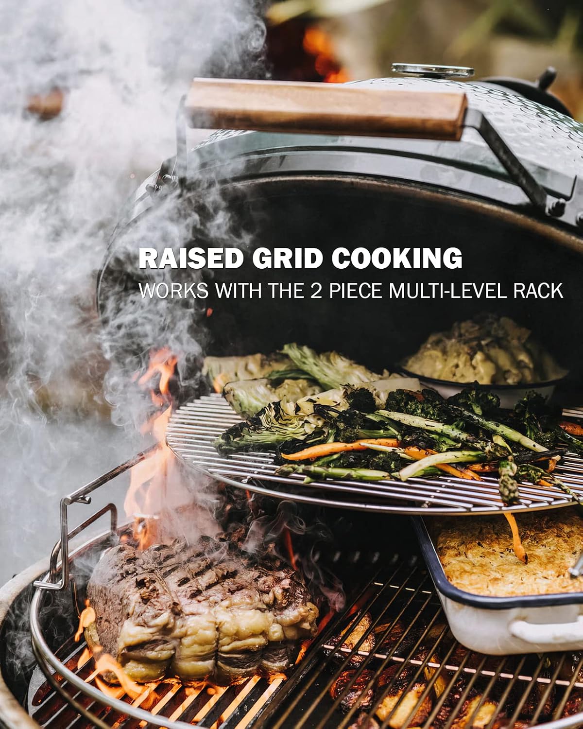 Replacement BGE 2-Piece Multi-Level Rack for Large Green Egg, Stainless EGGspander Kit - Multi-Function Cooking System Expander Grill Stack Rack Works for Direct and Indirect Cooking