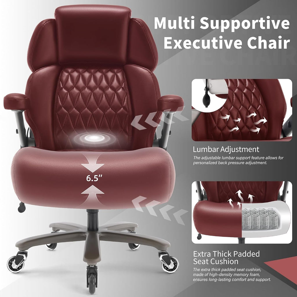 Big and Tall Office Chair 700lbs - Adjustable Headrest&Lumbar Support, 3D Flip Arms, Large Wheels &Heavy Duty Metal Base, Ergonomic High Back Computer Chair Desk Chair, Thick Padded Extra Wide Seat