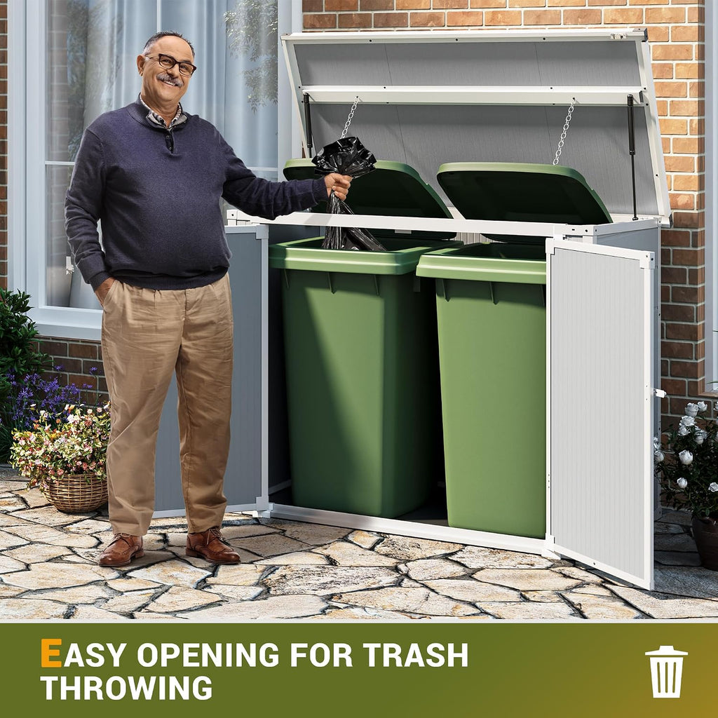 UDPATIO 4.5' x 2.5' Outdoor Storage Shed Horizontal Outdoor Trash Can Storage Box Plastic Shed Resin Cabinet,Gray,41 Cu.Ft
