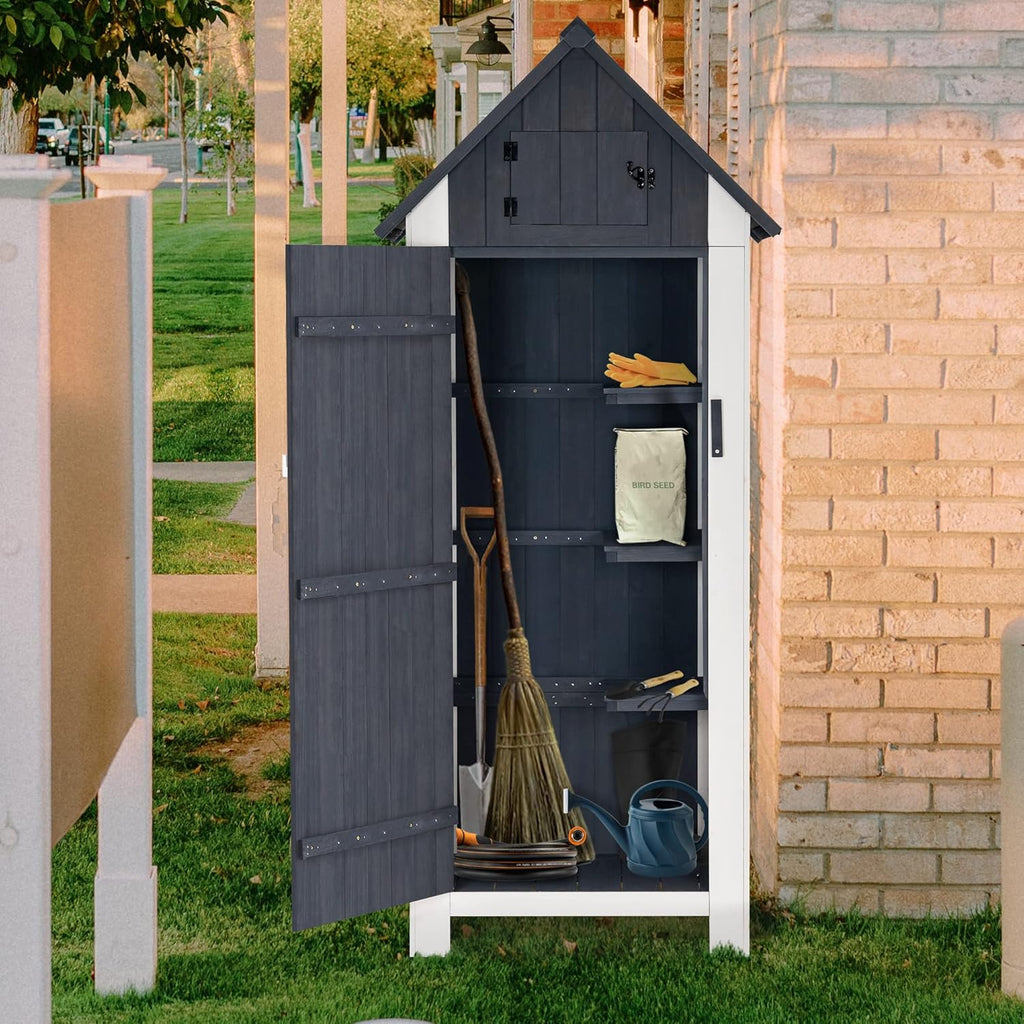 MCombo Outdoor Storage Cabinet with Shelves, Wooden Outside Storage Shed with Floor, Garden Tool Shed for Patio Yard Lawn, 0770 (Gray)