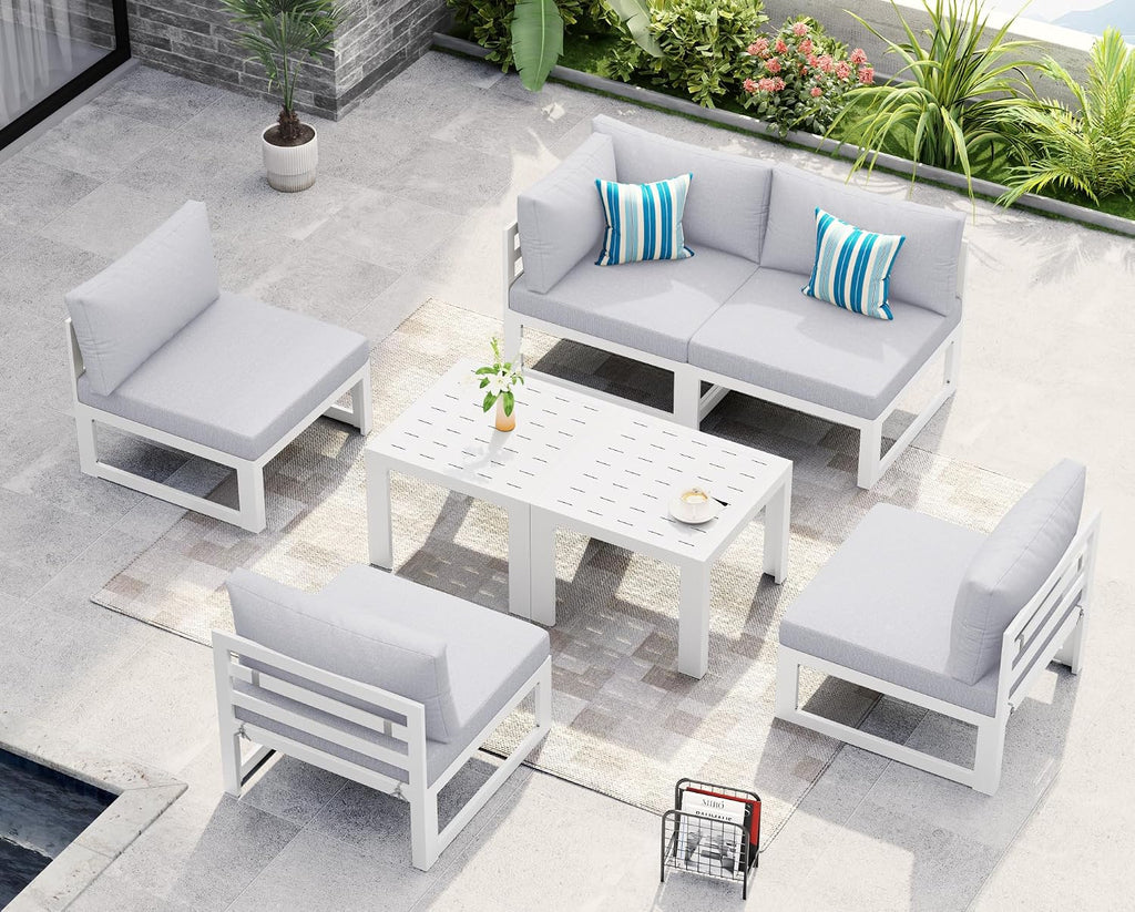 NICESOUL 7 Piece Oversized Modular Aluminum Outdoor Furniture Set, 29' Deep Wide Sectional Seating, 500 lbs High Weight Capacity Water Resistant Patio Conversation Set for Garden Terrace, Light Gray