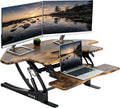VIVO 43 inch Corner Height Adjustable Cubicle Stand Up Desk Converter, V Series, Quick Sit to Stand Tabletop Dual Monitor Riser Workstation, Rustic Vintage Brown, DESK-V000VCN