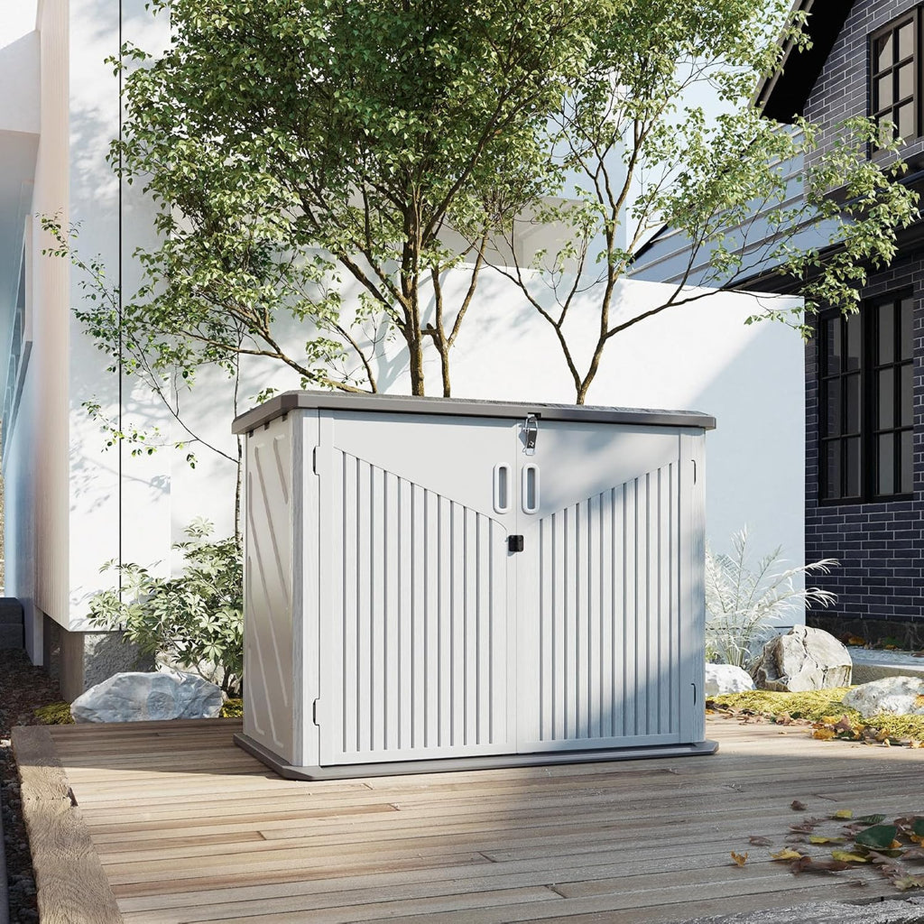 Aoxun Outdoor Storage Shed, 35 Cu.Ft Vertical Storage Sheds Outdoor with Floor, Outdoor Waterproof Storage Cabinet for Garage Storage, Pool Storage, Bike Shed, Garden Shed (White)