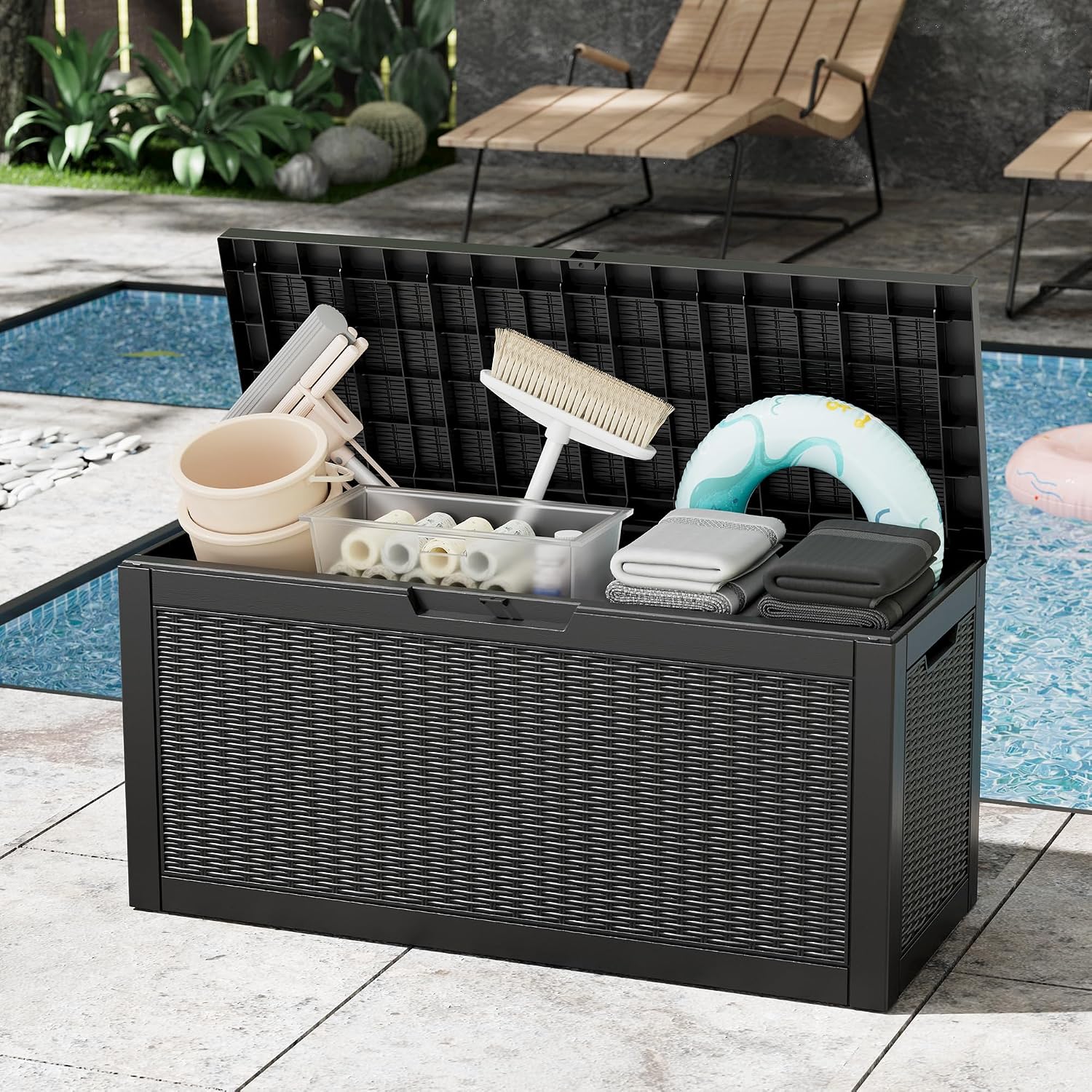 NUNU LAB Outdoor Storage Box 60 Gallon,Package Delivery Box for Outside, Parcel Drop deck boxes waterproof, Lockable Lid Porch Storage Bin For Package Delivery,Patio,House, Curbside
