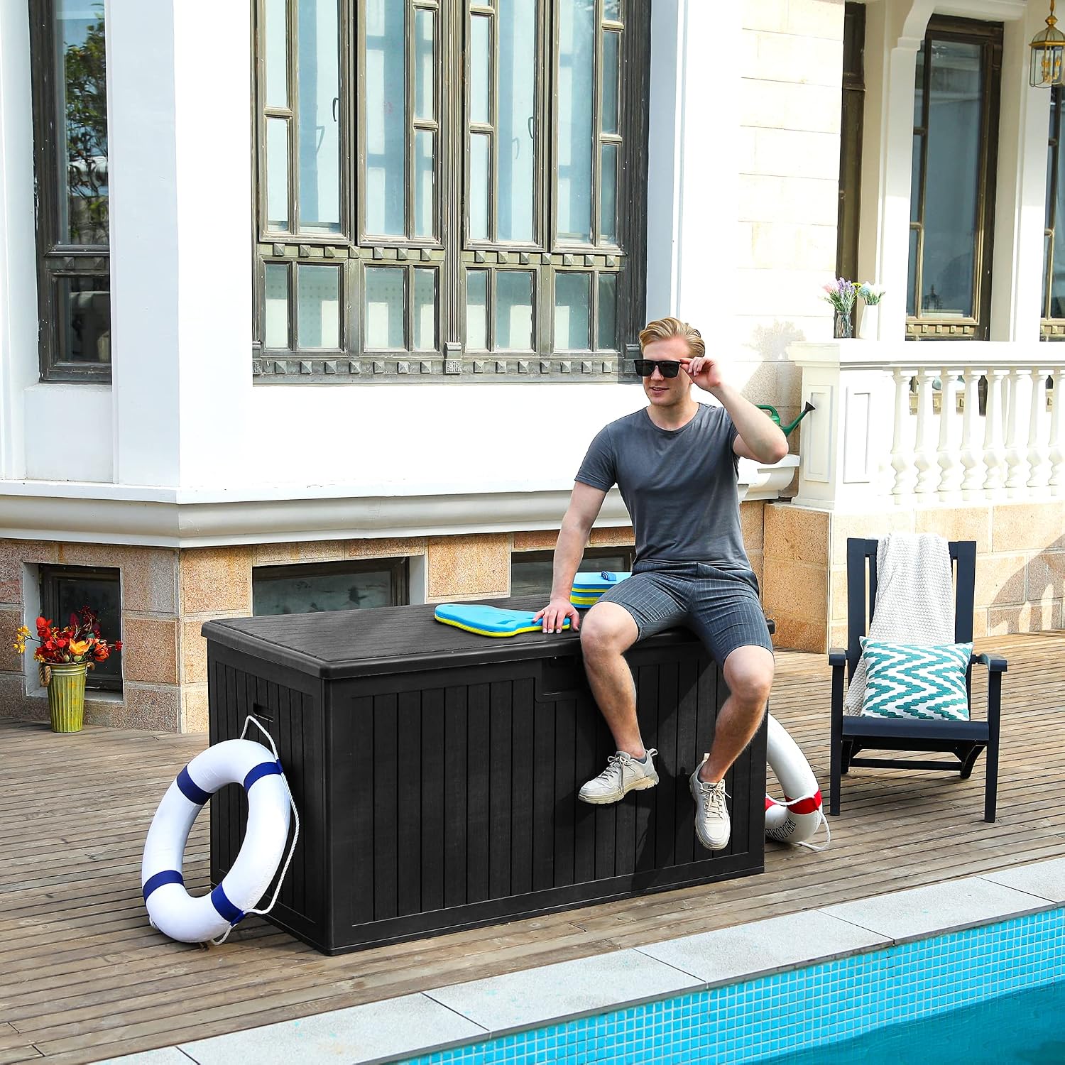 YITAHOME 180 Gallon Large Deck Box with Side Handles, Outdoor Double-Wall Storage for Patio Furniture Cushions, Garden Pool Accessories, Waterproof & Lockable