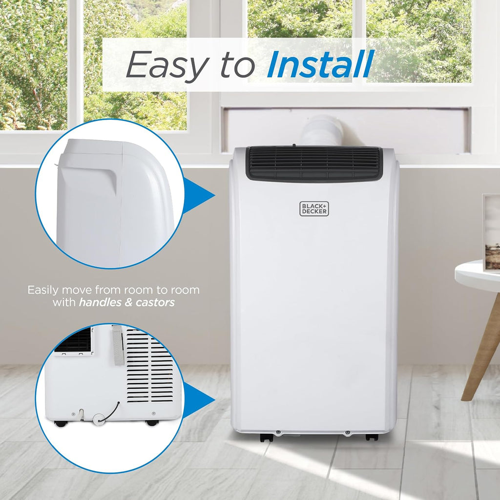 BLACK+DECKER Smart Portable Air Conditioner, 12,000 BTU for Rooms up to 550 Sq. Ft., Smart Portable AC with Follow Me Remote and Window Kit, BPACT12WT, White