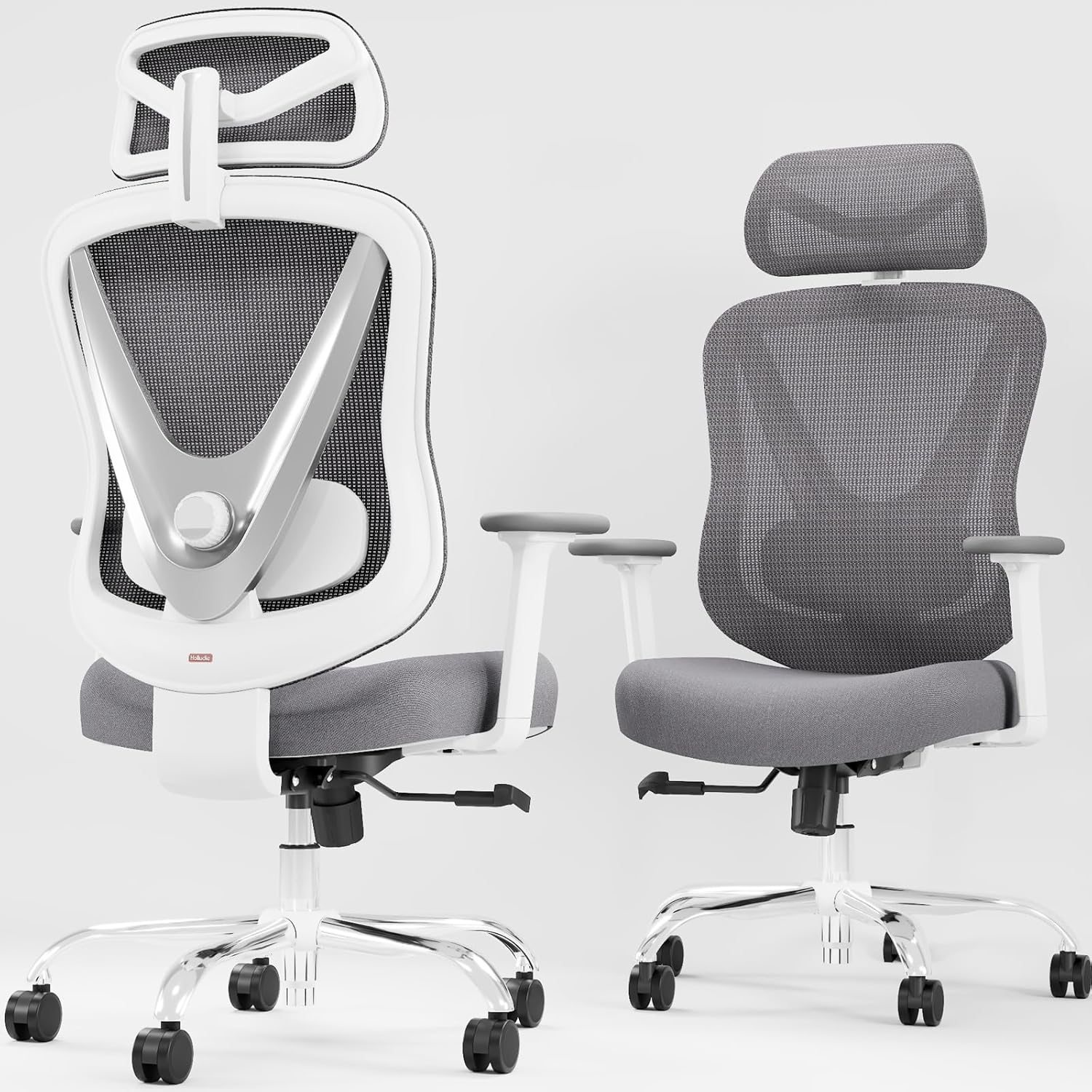 HOLLUDLE Ergonomic Mesh Office Chair - 3D Adjustable Lumbar Support & 3D Armrests, V-Shaped Back, Adjustable Desk Chair for Office & Home, White