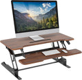 Mount-It! 38 Inch Standing Desk Converter, Sit Stand Desk Riser for Dual Monitors with Keyboard Tray, Height Adjustable Desktop Workstation, Easy Lift Gas Spring, Rustic Walnut Brown