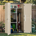 YITAHOME 60 cu ft Tall Outdoor Storage Shed w/o Shelf, Resin Vertical Outdoor Storage Shed, Large Waterproof Storage Cabinet for Garage, Poolside, and Garden (Khaki + Black)