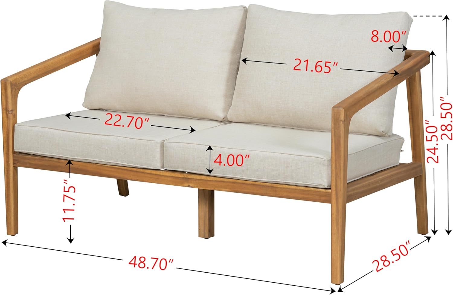Christopher Knight Home Dena Patio 4-Piece Conversation Set, Outdoor 4-Seater Acacia Wood Sofa Chat Set,Garden Furniture,Loveseat,Coffee Table,Set of 2 Club Chairs, Removable Cushions, Teak+ Beige