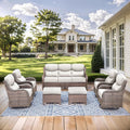 HUMMUH 7 Pieces Wicker Patio Furniture Set with Patio Swivel Chairs Set of 4,High Back Outdoor Sofa Ottomans,6 Inch Thick Cushions Outdoor Conversation Set for Porch, Balcony, Deck
