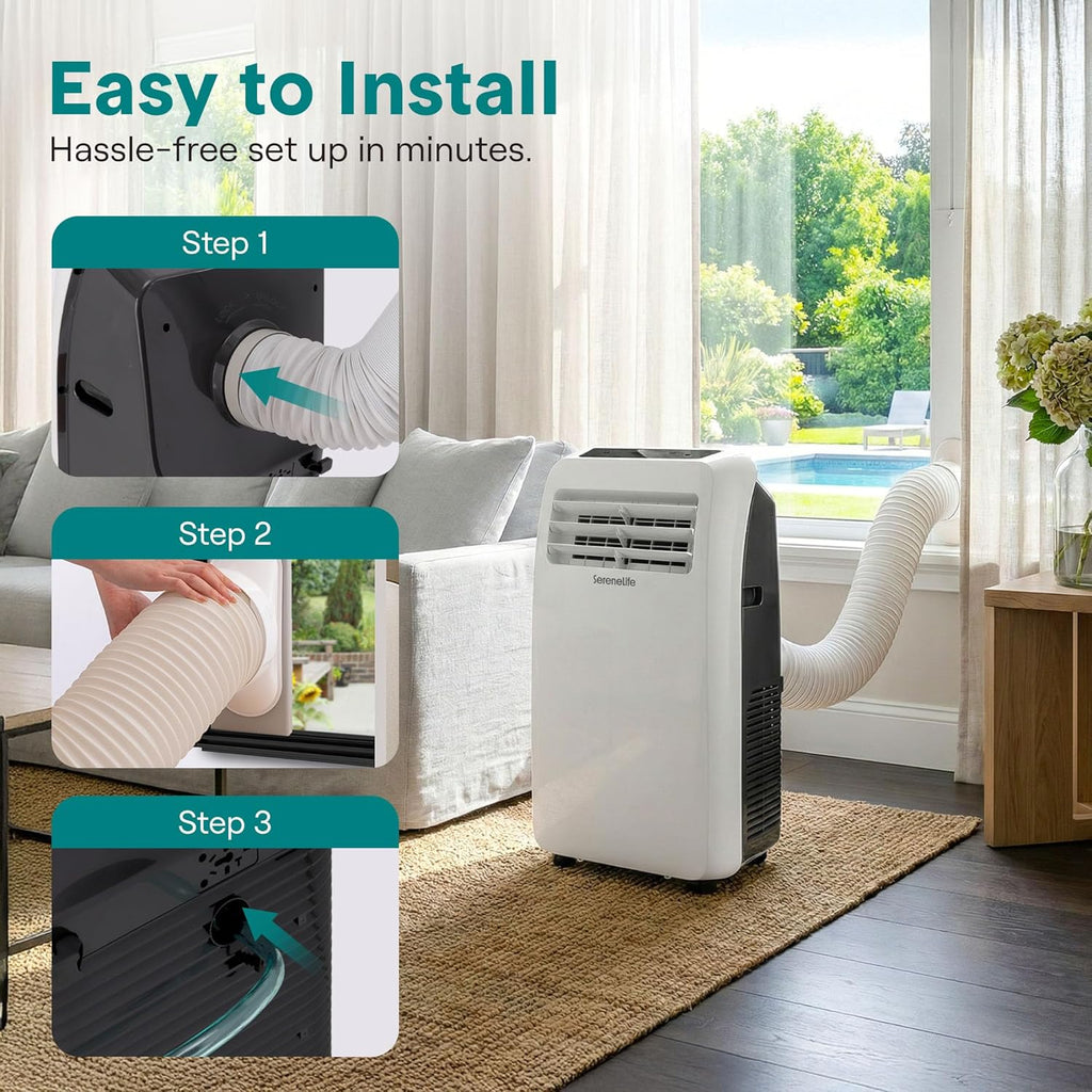 SereneLife Small Air Conditioner Portable 12,000 BTU with Built-in Dehumidifier - Portable AC Unit for Rooms up to 550 sq ft - Remote Control, Window Mount Exhaust Kit