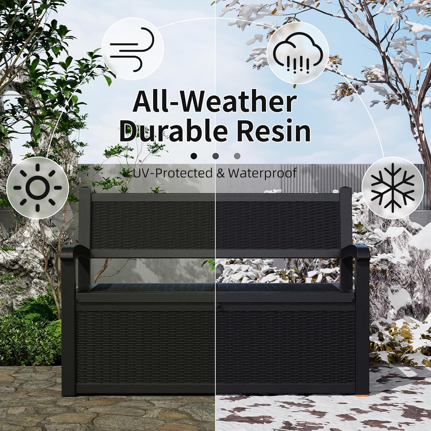 EasyUp 80 Gallon Outdoor Storage Bench Lockable Deck Box Outdoor Storage Box Waterproof for Patio,Garden,and Porch – Perfect for Storing Garden Tools and Cushions(Black)