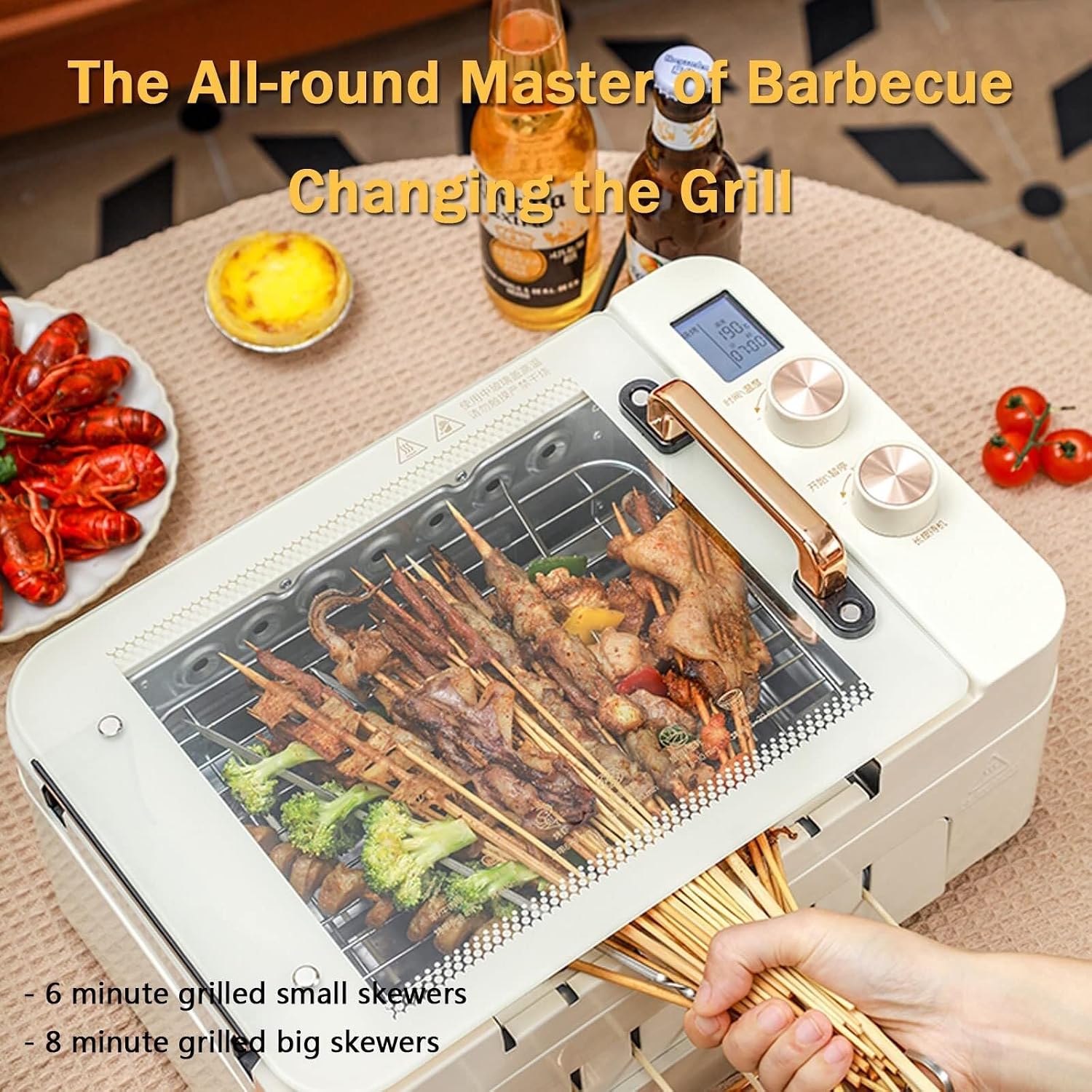 Multipurpose Hot Plate Grill Double Layer, Smokeless Electric Grill, 1000W Health BBQ Grill with Adjustable Temperature, Drip Tray, Easy Clean Table Barbecue Grill for Outdoor Indoor Barbecue,White(Bl