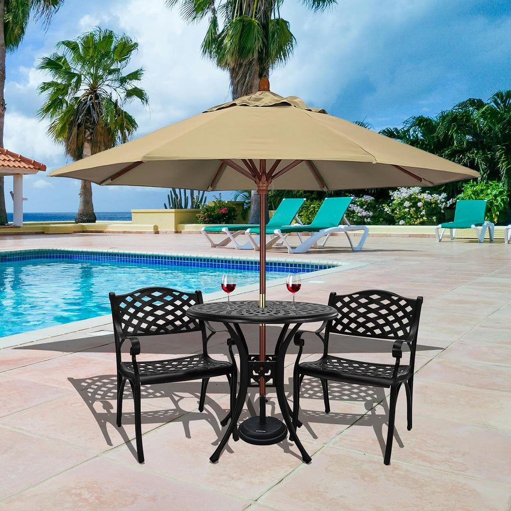 3 Piece Outdoor Dining Set,Cast Aluminum Bistro Set with Umbrella Hole, All Weather Patio Furniture Set, Small Patio Dining Set for Garden/Balcony/Deck, Black