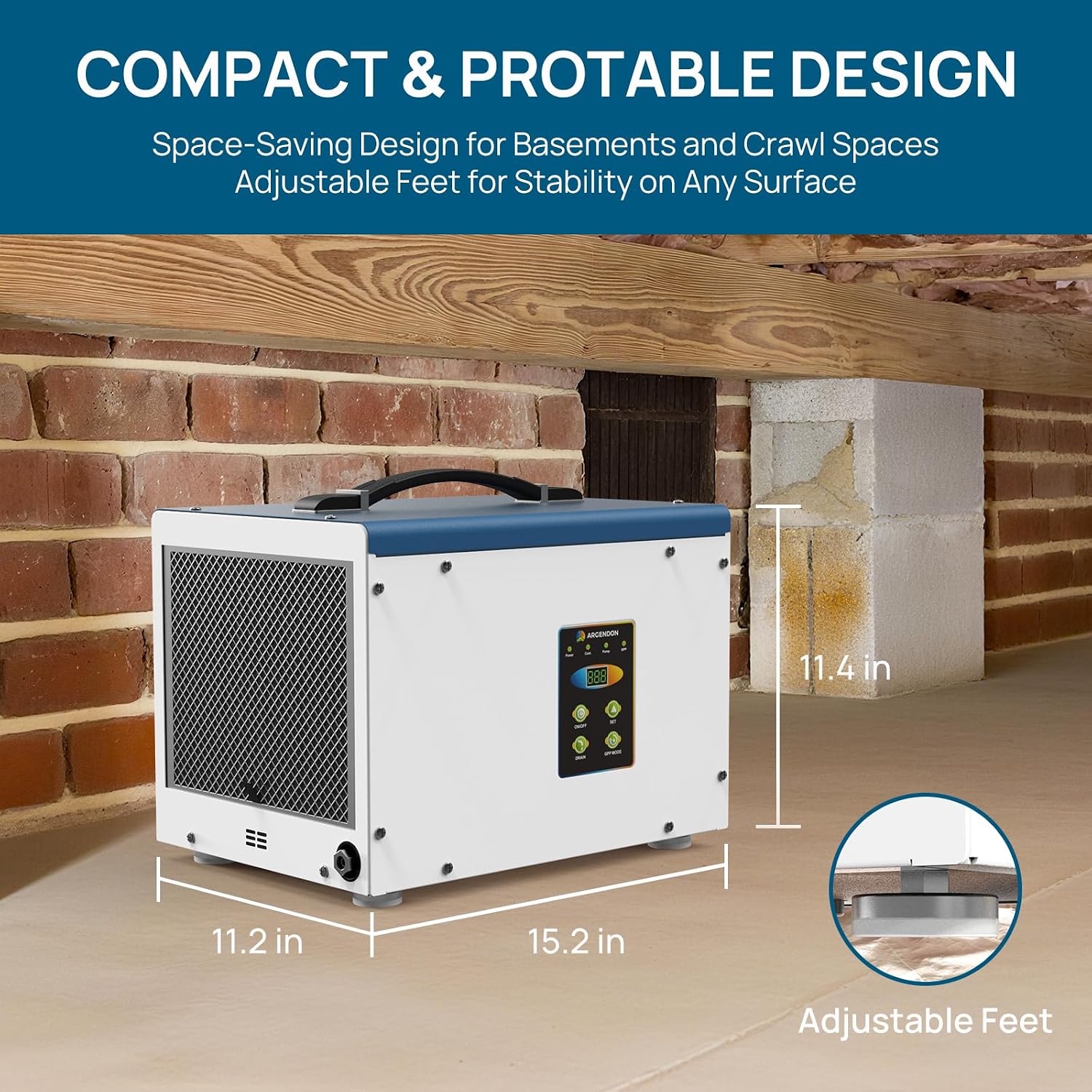 ARGENDON Crawl Space Dehumidifier with Pump, 70 Pint Compact Commercial Dehumidifier for Basement, Drain Hose, Auto Defrost, Memory Restart, Up to 1,000 Sq.Ft, ETL, 5-Year Limited Warranty