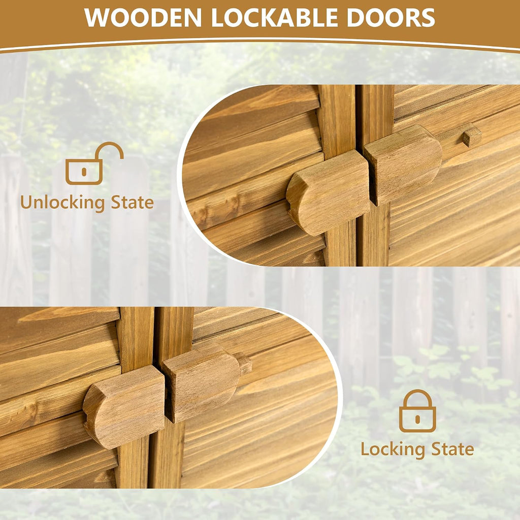 YOPTO Outdoor Wood Storage Cabinet,Garden Shed Tool with Lockable Door and Waterproof Roof,Backyard Building w/ 2 Removable Shelves & Adjustable Feet,for Lawn Patio,34.25' L x 18.5' W x 63' H,Natural